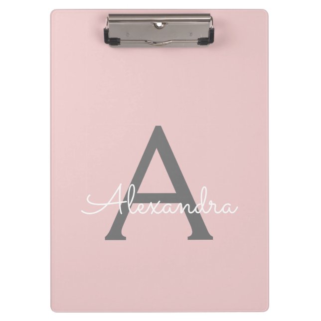Carpeta De Pinza Blush Rosa Oro Moderno Script Femenino Monograma N (Anverso)