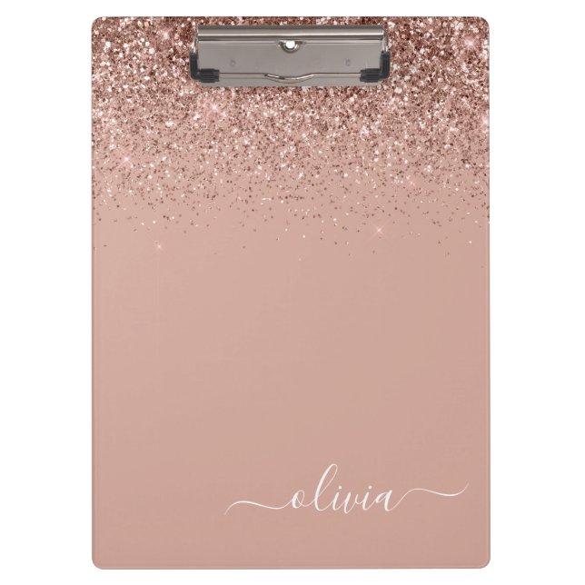 Carpeta De Pinza Blush Rosa Rosa Brillo Monograma Nombre Femenino (Anverso)