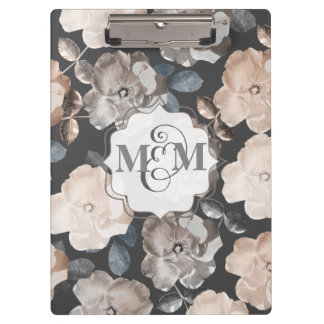 Carpeta De Pinza Boda de Rosas Vintage Monograma Placa Clip