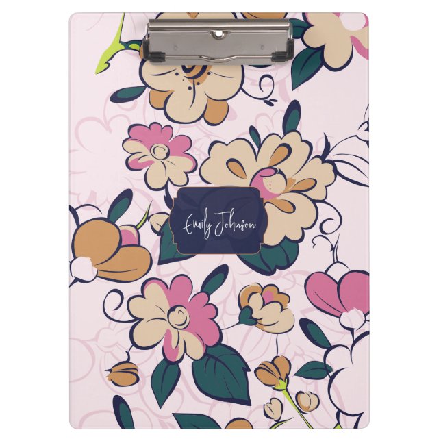 Carpeta De Pinza Bohemian Floral Navy Name Monogram (Anverso)
