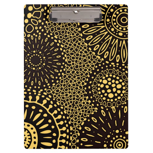 Carpeta De Pinza Boho Black Gold Ethnic Floral Pattern Clipboard (Anverso)