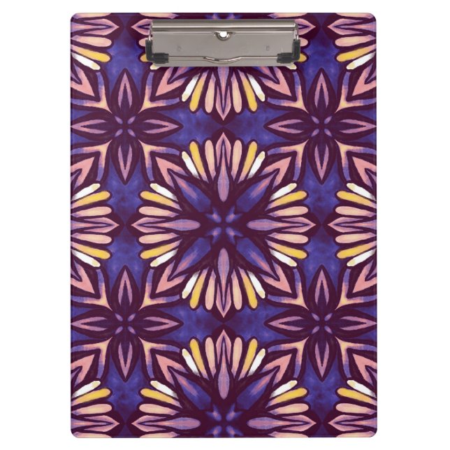 Carpeta De Pinza Boho Blossom: Patrón Floral Artístico Púrpura (Anverso)