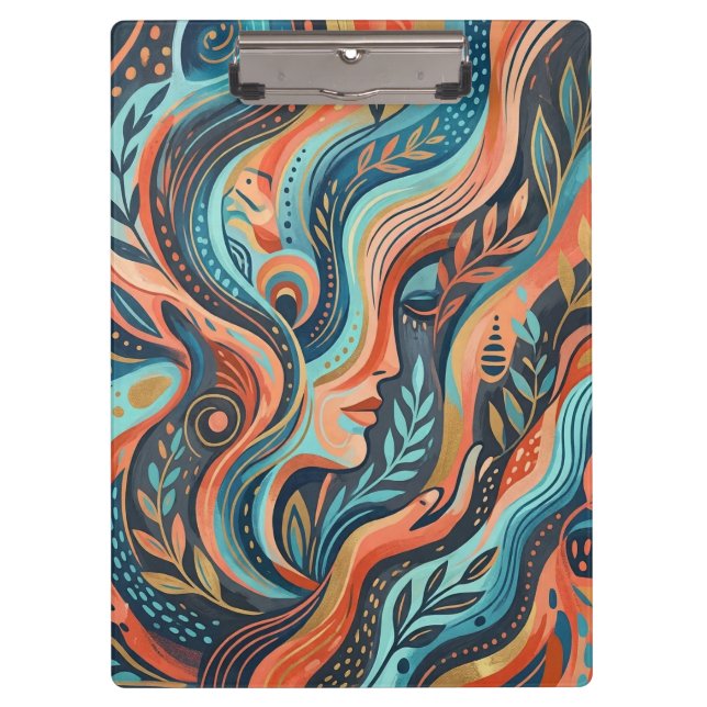 Carpeta De Pinza Boho Chic Diosa Espiritual con Hojas   (Anverso)