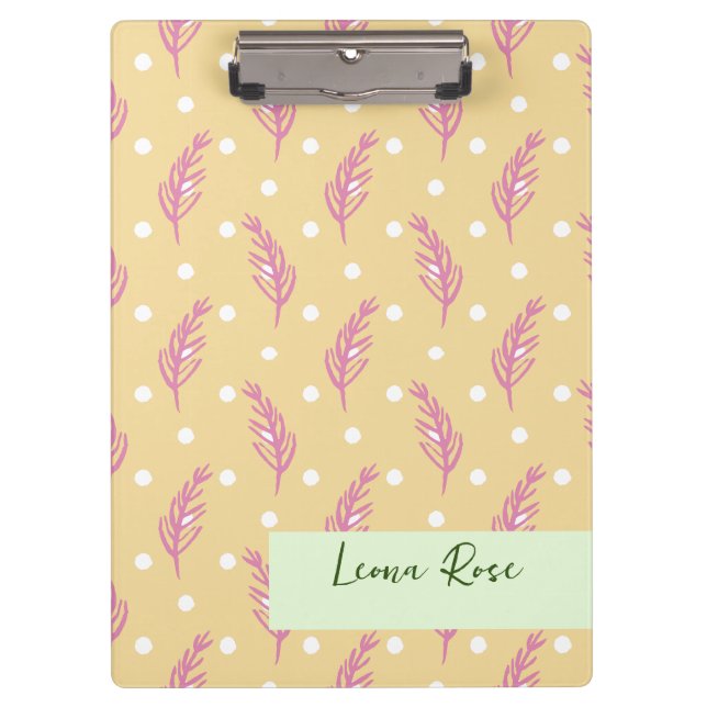 Carpeta De Pinza Boho deja y puntos Personalizado de crema rosa bla (Anverso)