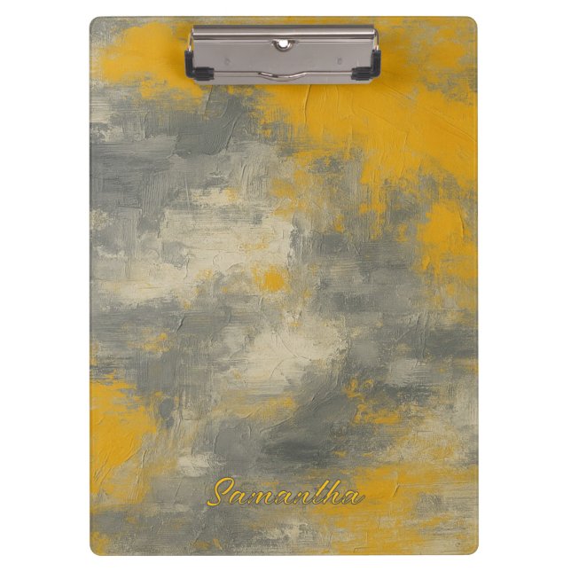 Carpeta De Pinza Boho Elegance Resumen Mustard & Gray Art (Anverso)