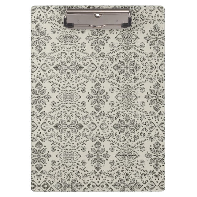 Carpeta De Pinza Boho Floral Damask Line Art, Black on Beige (Anverso)
