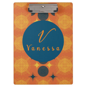 Carpeta De Pinza Boho Naranja Celestial de Sun Moon Monograma Scrip