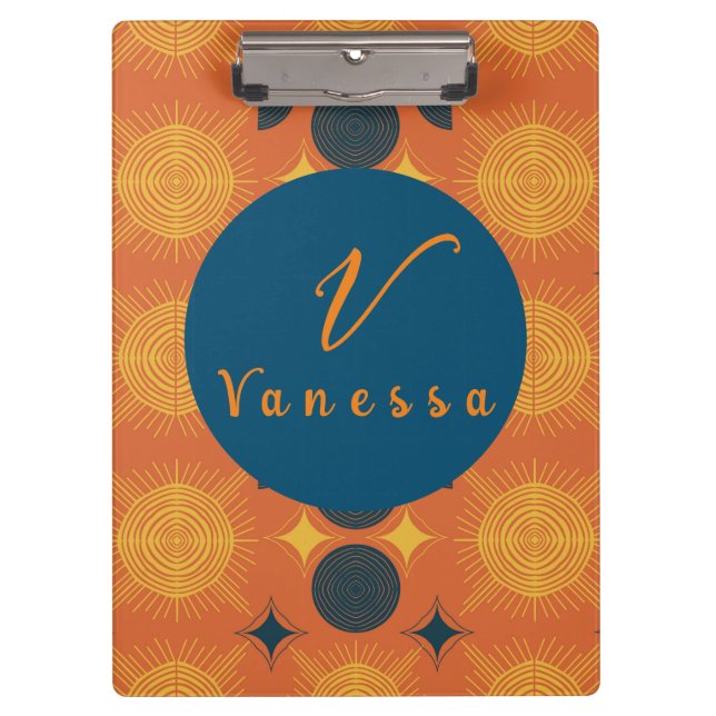 Carpeta De Pinza Boho Naranja Celestial de Sun Moon Monograma Scrip (Anverso)