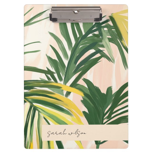 Carpeta De Pinza Boho Rubor Green Tropical Palm Leaves Beach (Anverso)