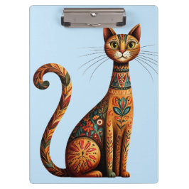 Carpeta De Pinza Boho Tribal Cat Cute Folk Art with Flowers