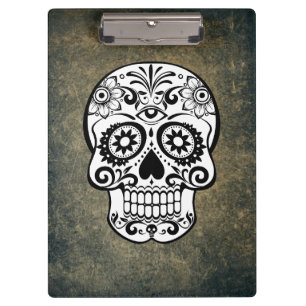Carpeta De Pinza Bolsa de cráneo de azúcar blanco y negro