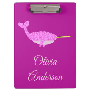 Carpeta De Pinza Bonito Niña Rosa Narwhal Nombre Personalizado