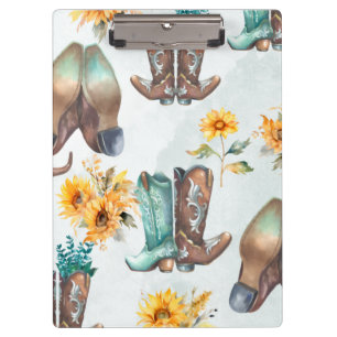 Carpeta De Pinza Boots rústicos de vaqueros y acuarela de girasoles