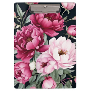 Carpeta De Pinza Borgoña y floral rosa en negro