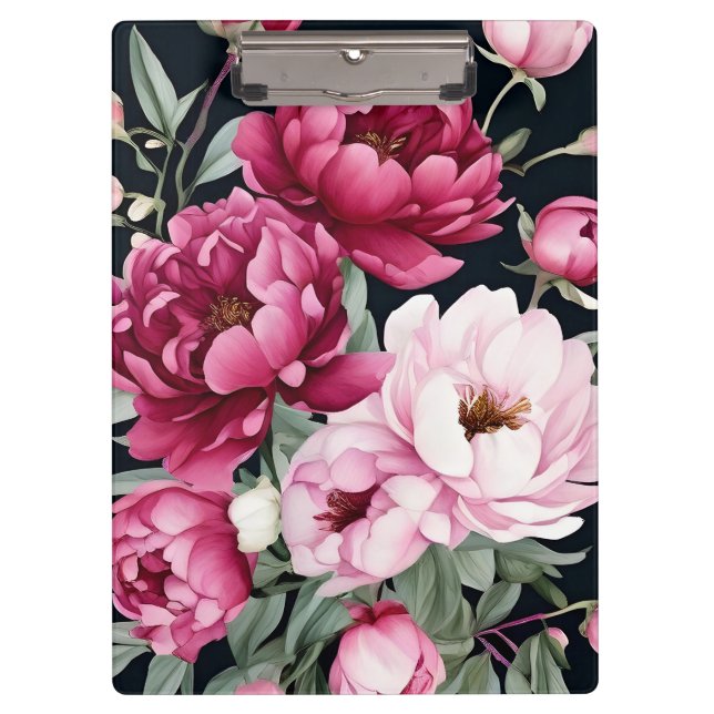 Carpeta De Pinza Borgoña y floral rosa en negro (Anverso)