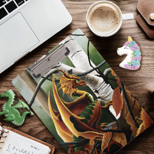 Carpeta De Pinza Bosque de Otoño Dragón Ámbar Abedul Fantasía