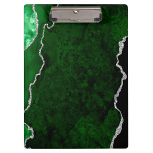 Carpeta De Pinza Bosque Glamuroso Verde Mármol Chic Brillo Plateado