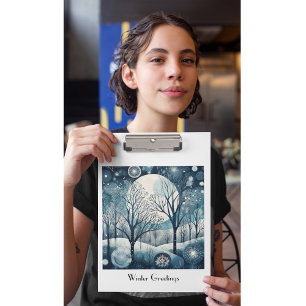 Carpeta De Pinza Bosque nórdico iluminado por la luna, personalizab