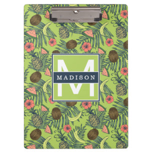 Carpeta De Pinza Bosquejo de la fruta tropical en modelo verde