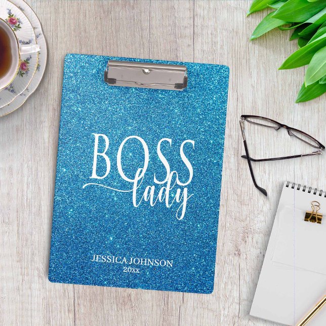 Carpeta De Pinza Boss Lady Blue Sparkle and White Script (Subido por el creador)