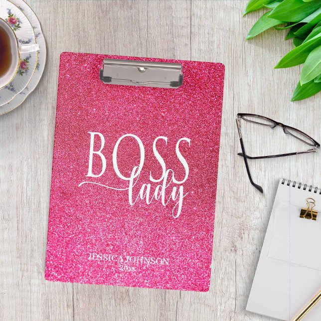 Carpeta De Pinza Boss Lady Pink Sparkle and White Script (Subido por el creador)