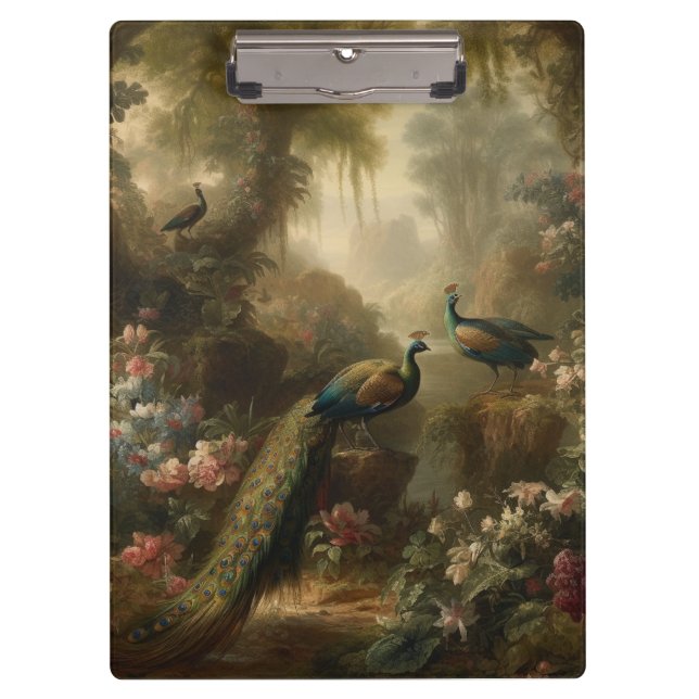 Carpeta De Pinza Botánico: tres pavos reales en jardín inglés (Anverso)