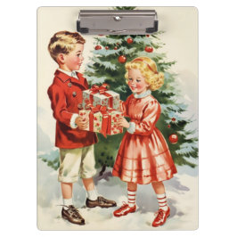 Carpeta De Pinza Boy and girl giving each other Christmas presents