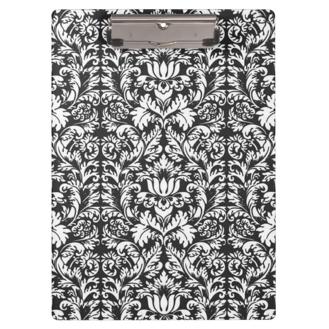 Carpeta De Pinza Brocade Lace de Damasco Blanco Negro (Anverso)