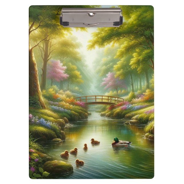 Carpeta De Pinza Brook de primavera con patos/flores (Anverso)