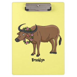 Carpeta De Pinza Búfalo de agua con flores ilustracion personalizad