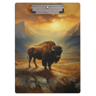 Carpeta De Pinza Buffalo Bison Sunset Silhouette