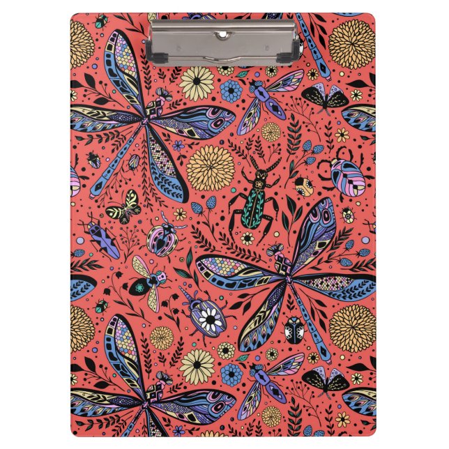 Carpeta De Pinza Bugs de garabatos en rojo coral (Anverso)