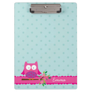 Carpeta De Pinza Búho rosado en un tablero personalizado rama