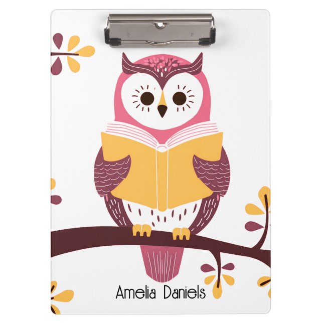 Carpeta De Pinza Búho sabio con libro Personalizado (Anverso)