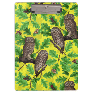 Carpeta De Pinza Búhos en el bosque sobre amarillo limón