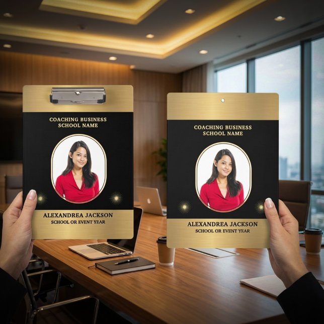 Carpeta De Pinza Business Photo Gold Black Elegant Personalize (Business Photo Gold Black Elegant Personalize Clipboard is stylish and modern to use everyday. )