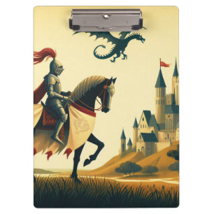 Carpeta De Pinza Caballero medieval/dragón/fantasía de castillo