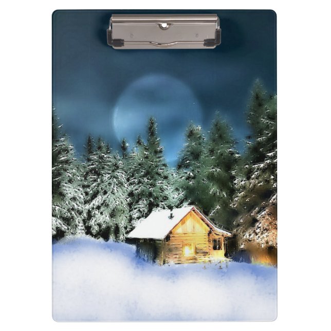 Carpeta De Pinza Cabina Rustic Log con Luna Llena (Anverso)