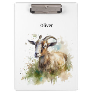 Carpeta De Pinza cabra en un personalizable de acuarela de pasto ve