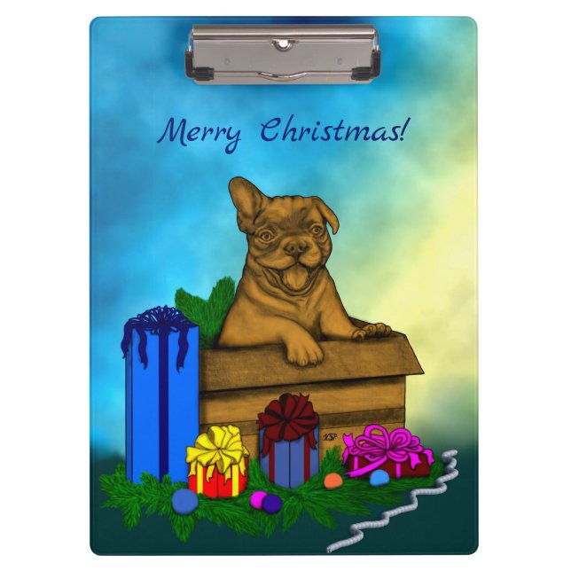Carpeta De Pinza Cachorro en una caja , Feliz Navidad (Anverso)