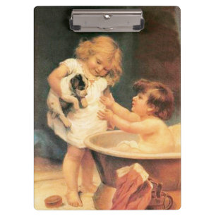 Carpeta De Pinza Cachorro Tomando Un Baño Antiguo Vintage