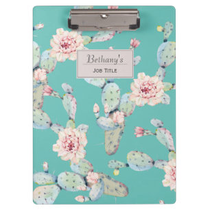 Carpeta De Pinza Cactus acuarela con flores personalizadas modernas