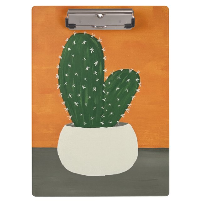 Carpeta De Pinza Cactus postizas de acrílico gris y naranja (Anverso)
