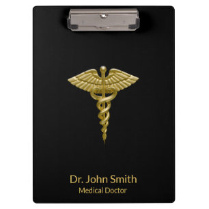 Carpeta De Pinza Caduceo médico con clase en negro - tablero del