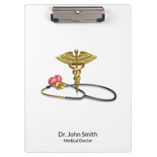 Carpeta De Pinza Caduceo médico de oro y estetoscopio con corazón