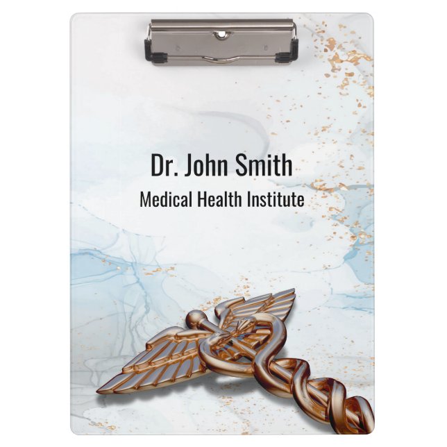Carpeta De Pinza Caduceus Rosa de Cobre Médico Mármol de Lujo (Anverso)