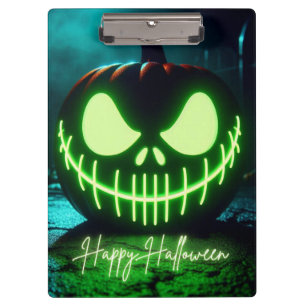 Carpeta De Pinza Calabaza de Halloween verde chillón