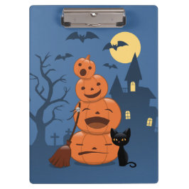 Carpeta De Pinza Calabazas de Halloween y gato negro