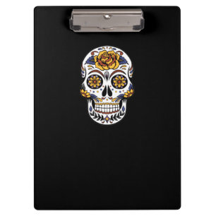 Carpeta De Pinza Calavera de azúcar Rosa Amarilla sobre Negro