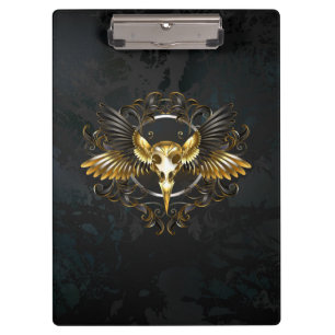 Carpeta De Pinza Calavera de pájaro dorado sobre fondo negro